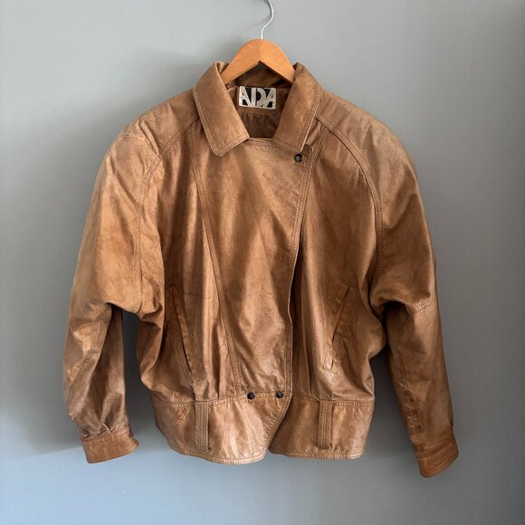 Vintage 80s Brown Paper bag Leather Jacket - Picture 1 of 14